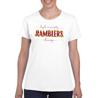 Loyola University Chicago Ramblers Floral Women's Short Sleeve T Shirt - White