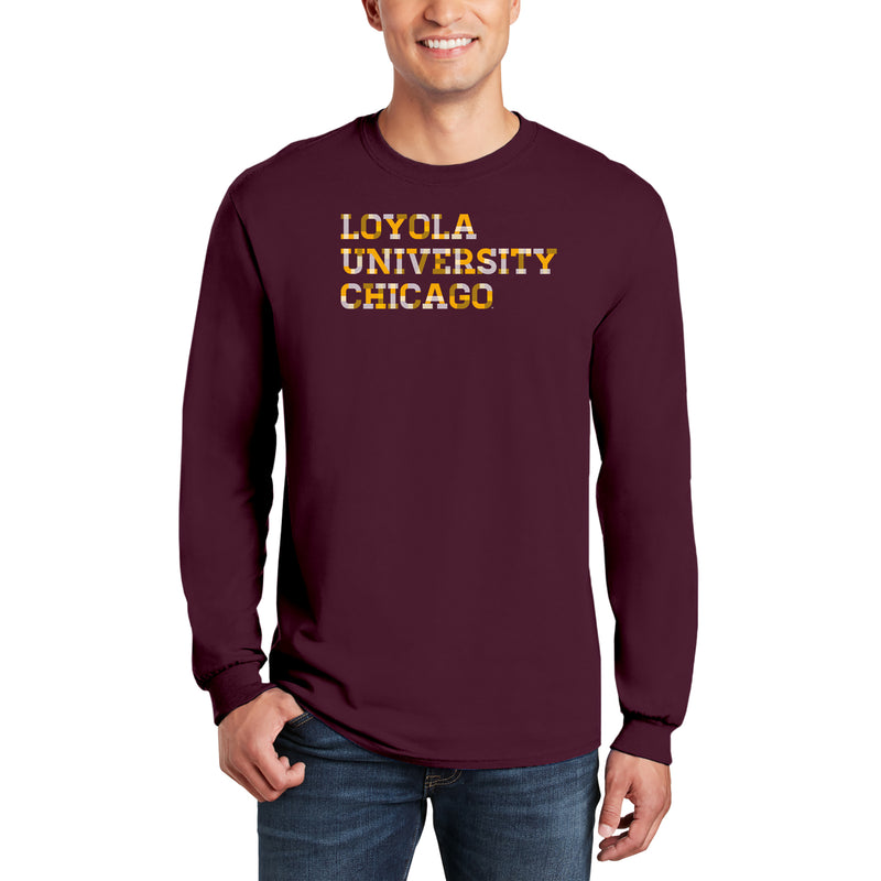 Loyola Chicago Ramblers Patchwork Cotton Long Sleeve T Shirt - Maroon