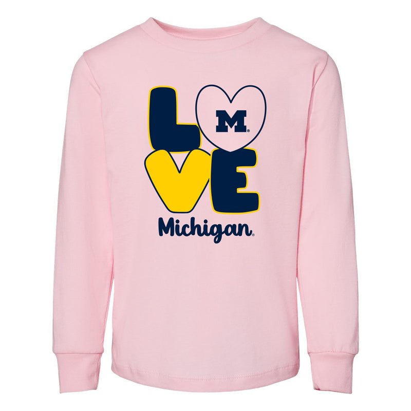 Michigan LOVE Toddler Jersey Long Sleeve Tee - Pink