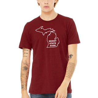 Worst State Ever MI Jersey T-Shirt - Cardinal