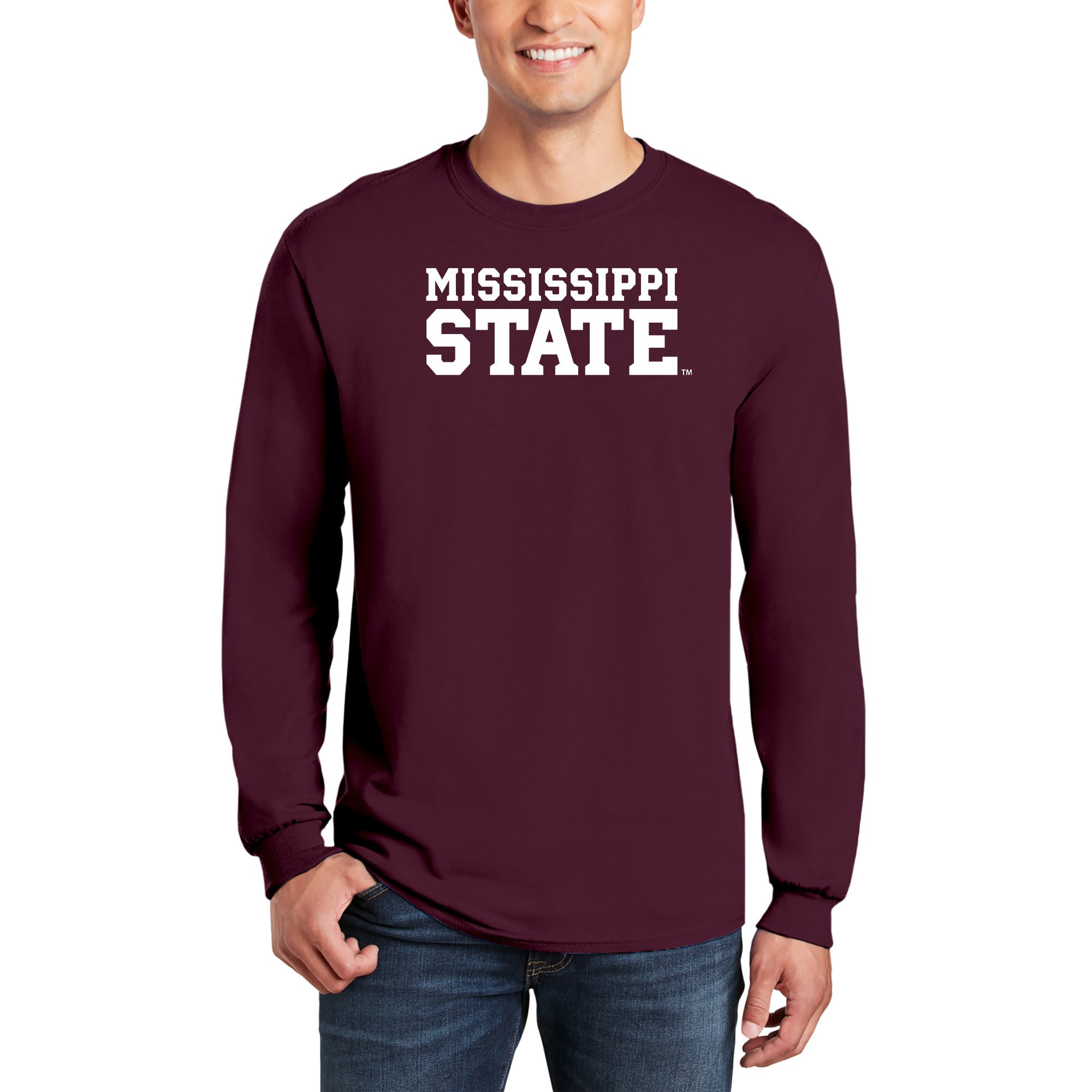 mississippi state university gear Mississippi State Basic Block Long Sleeve T-Shirt in Maroon | Size: Medium