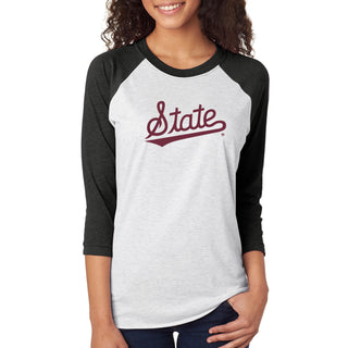 Mississippi State Script Logo NLA Triblend 3/4 Sleeve Raglan T-Shirt - Heather White / Vintage Black