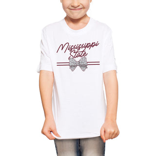 Mississippi State Bow Script Youth T-Shirt - White