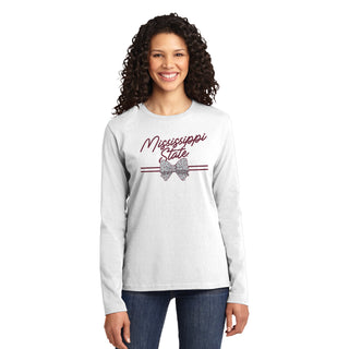 Mississippi State Bow Script Womens Long Sleeve - White
