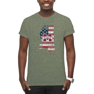 Mississippi State Patriotic State Silhouette T-Shirt - Heather Military