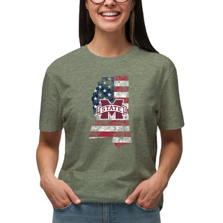 Mississippi State Patriotic State Silhouette T-Shirt - Heather Military