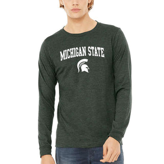 Michigan State Arched Heather CVC Long Sleeve - Heather Forest