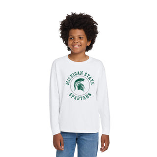 Michigan State Distressed Circle Logo Youth Long Sleeve