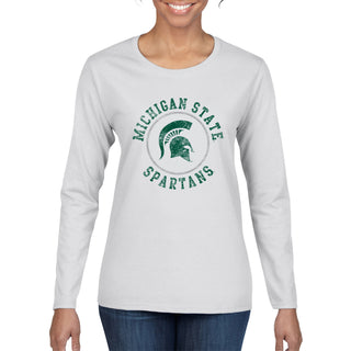 Michigan State Distressed Circle Logo Womens Long Sleeve - White