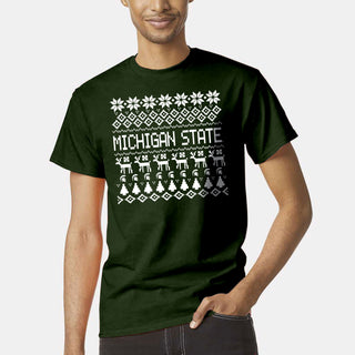 Michigan State University Spartans Holiday Sweater Short Sleeve T-Shirt - Forest