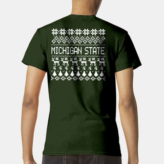 Michigan State University Spartans Holiday Sweater Short Sleeve T-Shirt - Forest