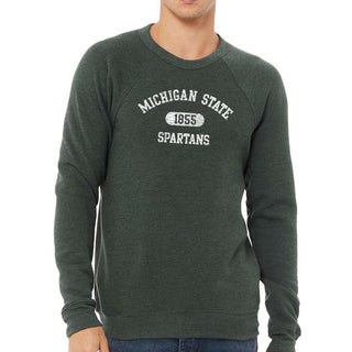 MSU Athletic Arch Sponge Fleece Raglan Crewneck - Heather Forest