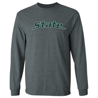 MSU State Wordmark Outline Long Sleeve - Dark Heather