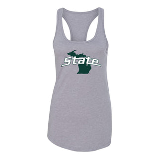 MSU State Outline Logo Racerback Tank - Heather Grey