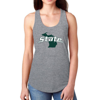 MSU State Outline Logo Racerback Tank - Heather Grey