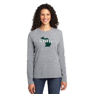 MSU State Outline Logo Womens Long Sleeve - Athletic Heather