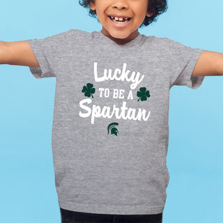 Michigan State Lucky to be a Spartan Youth T-Shirt - Sport Grey