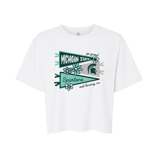 MSU Cute Pennant Women's Fine Jersey Boxy Tee - White