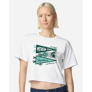 MSU Cute Pennant Women's Fine Jersey Boxy Tee - White