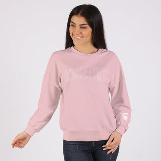 MSU Tonal Arch with Wrist Print Crewneck - Light Pink