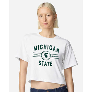 MSU Grandstand Women's Fine Jersey Boxy Tee - White