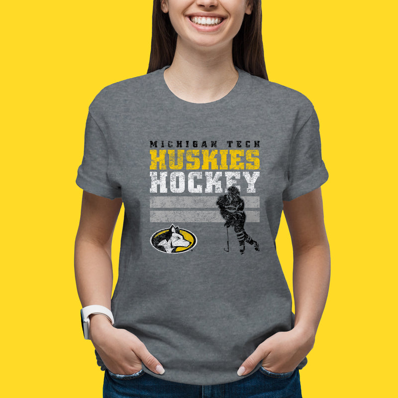 Michigan Tech Retro Ice Hockey T-Shirt - Graphite Heather