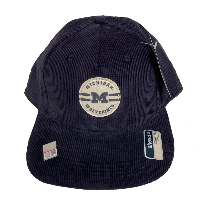 Michigan Corduroy Snap Closure Hat w/Faux Suede Patch - Navy