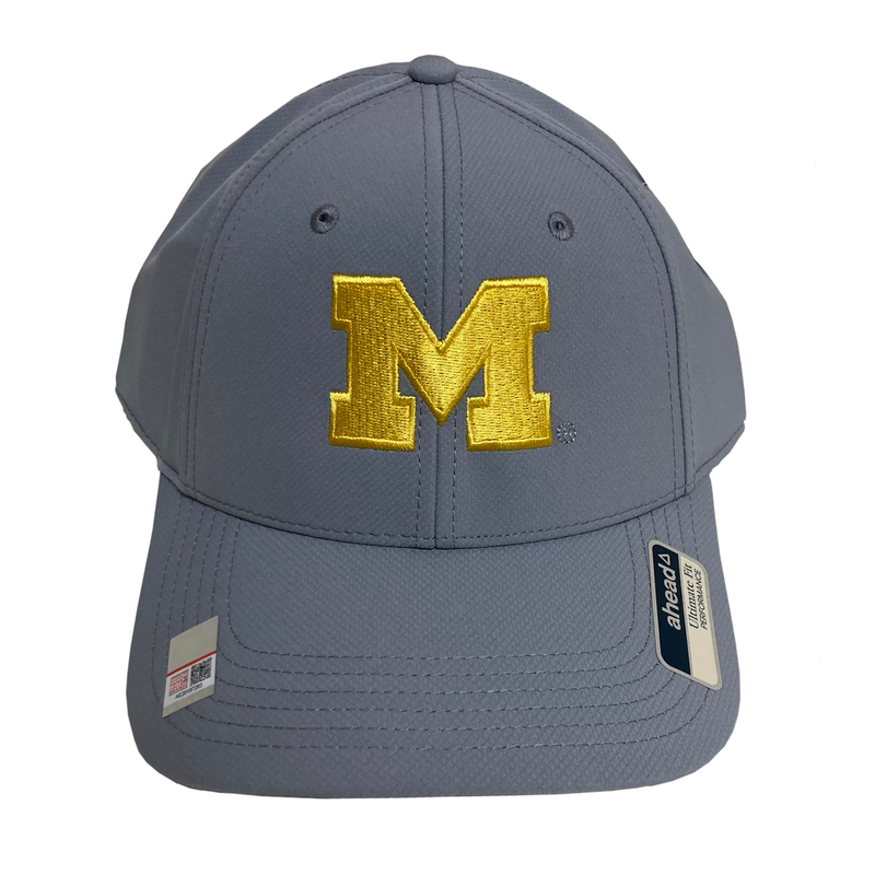 Michigan Ultimate Fit Performance Velcro Closure Hat w/Maize Block M - Lt Grey