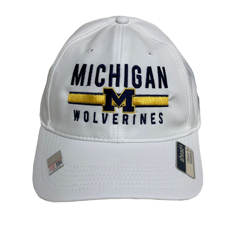 Michigan Ultimate Fit Velcro Closure Hat w/Vintage Bar Design - White