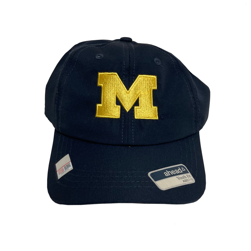 Michigan Youth Performance D-Ring Velcro Closure Hat w/Maize Block M - Navy