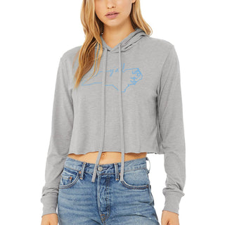 NC Yall Cropped Long Sleeve Hoodie - Athletic Grey Triblend