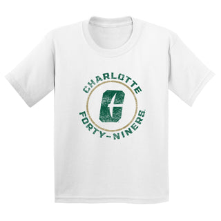 UNC Charlotte Forty-Niners Distressed Circle Logo Youth Short Sleeve T Shirt - White