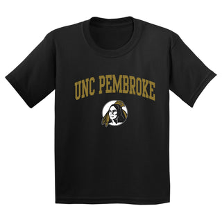 UNC Pembroke Braves Arch Logo Youth T Shirt - Black