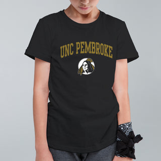 UNC Pembroke Braves Arch Logo Youth T Shirt - Black