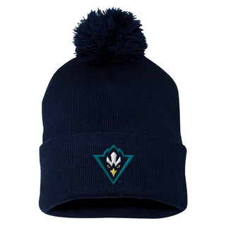 Wilmington Seahawks Primary Logo Pom-Pom Cuffed Beanie - One Size - Dark Heather Grey/Navy