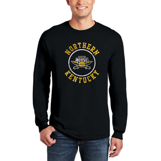 Northern Kentucky University Norse Distressed Circle Logo Long Sleeve T Shirt - Black