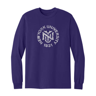 NYU Violets Distressed Circle Logo Long Sleeve - Purple