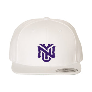 NYU Primary Logo Flatbill Snapback Hat - White