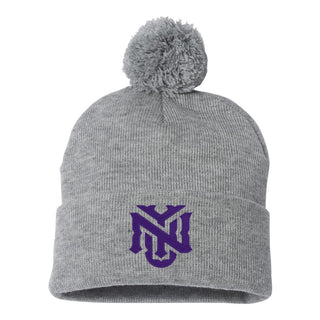 NYU Primary Logo Pom Pom Beanie - Heather Grey