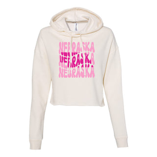 Nebraska Wave Womens Lightweight Crop Hoodie - Bone