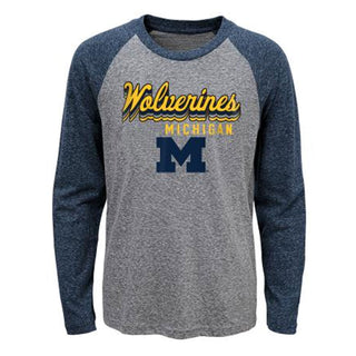 Outerstuff Michigan Elevated Script LS Raglan - Grey/Navy