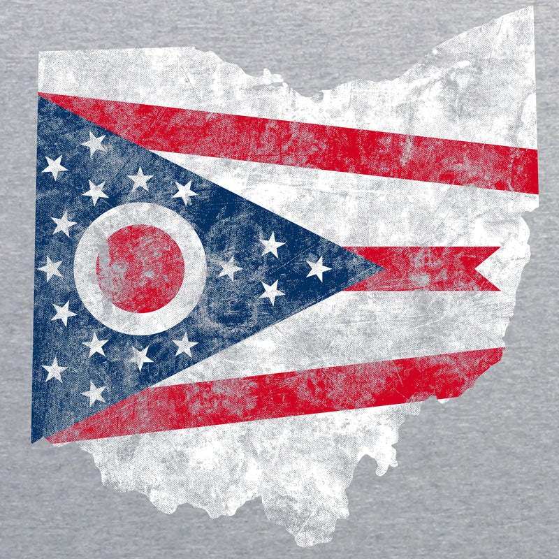 Ohio Distressed State Flag Outline Sponge Fleece Raglan Crewneck - Athletic Heather