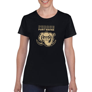 Purdue University Fort Wayne Mastodons Primary Logo Womens Short Sleeve T Shirt - Black