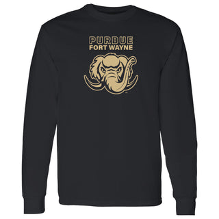 Purdue University Fort Wayne Mastodons Primary Logo Long Sleeve T Shirt - Black