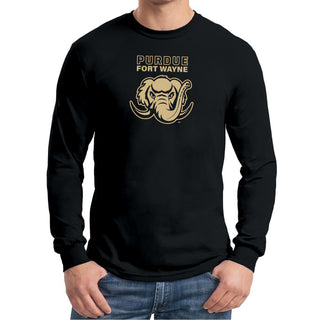 Purdue University Fort Wayne Mastodons Primary Logo Long Sleeve T Shirt - Black