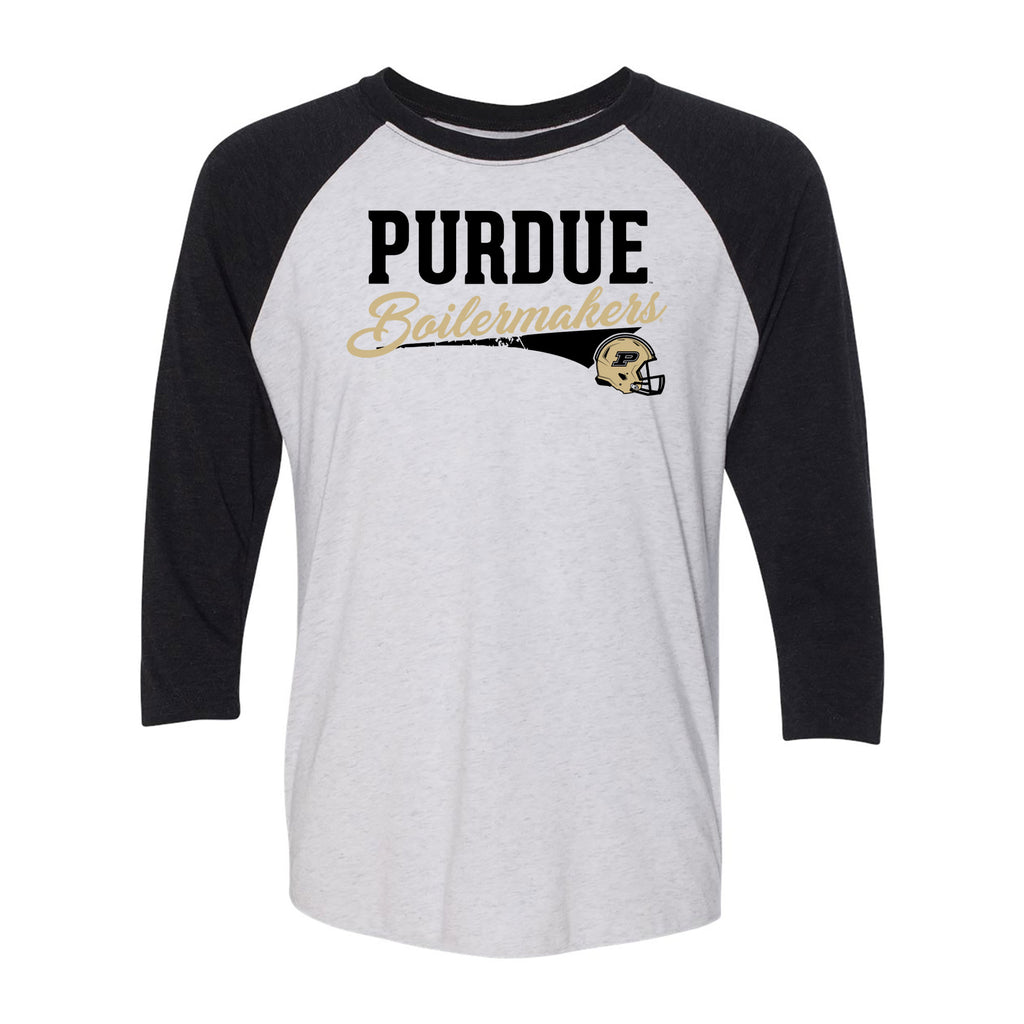 Purdue Varsity Script Helmet Raglan - Heather White/Vintage Black ...
