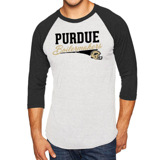 Purdue Varsity Script Helmet Raglan - Heather White/Vintage Black