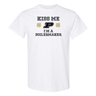 Purdue University Boilermakers Kiss Me I'm a Boilermaker Basic Cotton Short Sleeve T Shirt - White