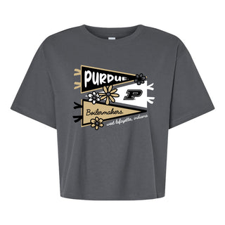 Purdue Cute Pennant Women's Fine Jersey Boxy Tee - Asphalt