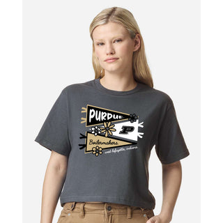 Purdue Cute Pennant Women's Fine Jersey Boxy Tee - Asphalt